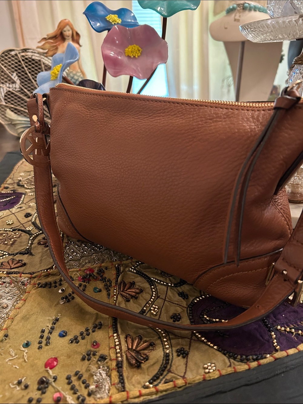 Michael Kors Cognac Brown Leather Shoulder Bag. Size  w. 11.  H. 7.5